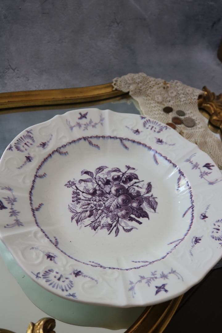 1890年代製 フランス クレールフォンテーヌ窯のポンパドゥールプレート33cm