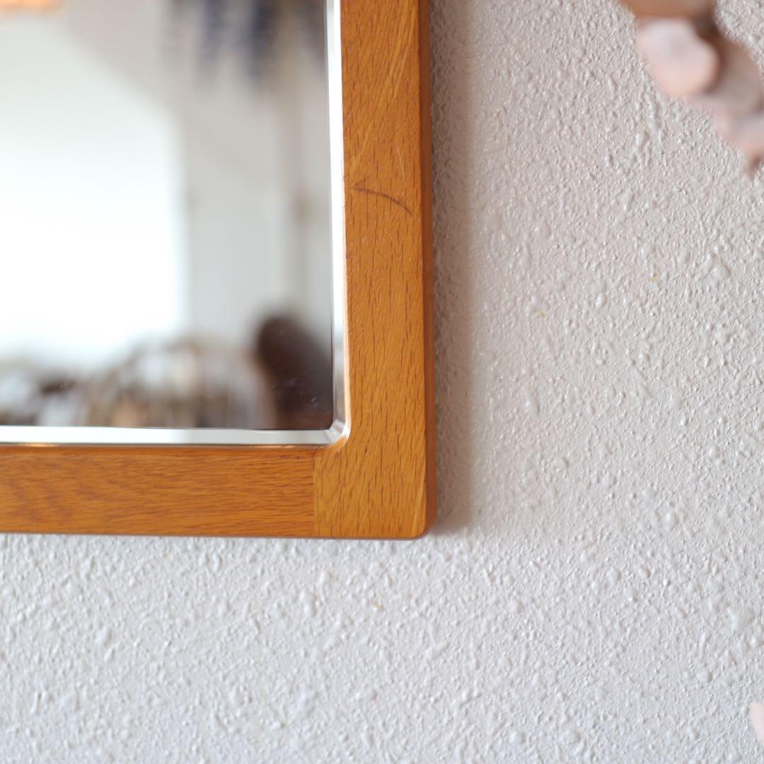 【ヴィンテージ】木製フレーム ウォールミラー（hikari製）面取り鏡面