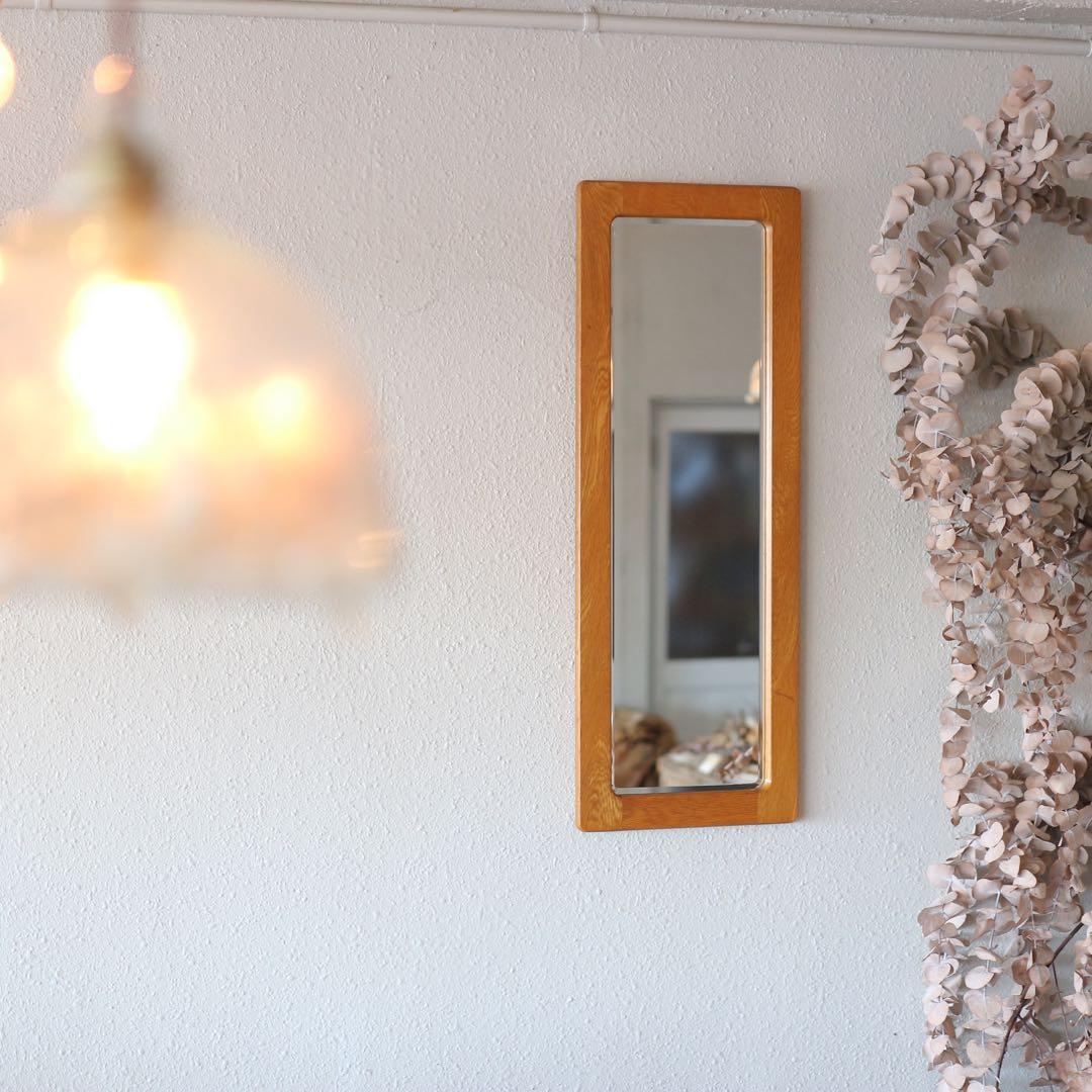 【ヴィンテージ】木製フレーム ウォールミラー（hikari製）面取り鏡面