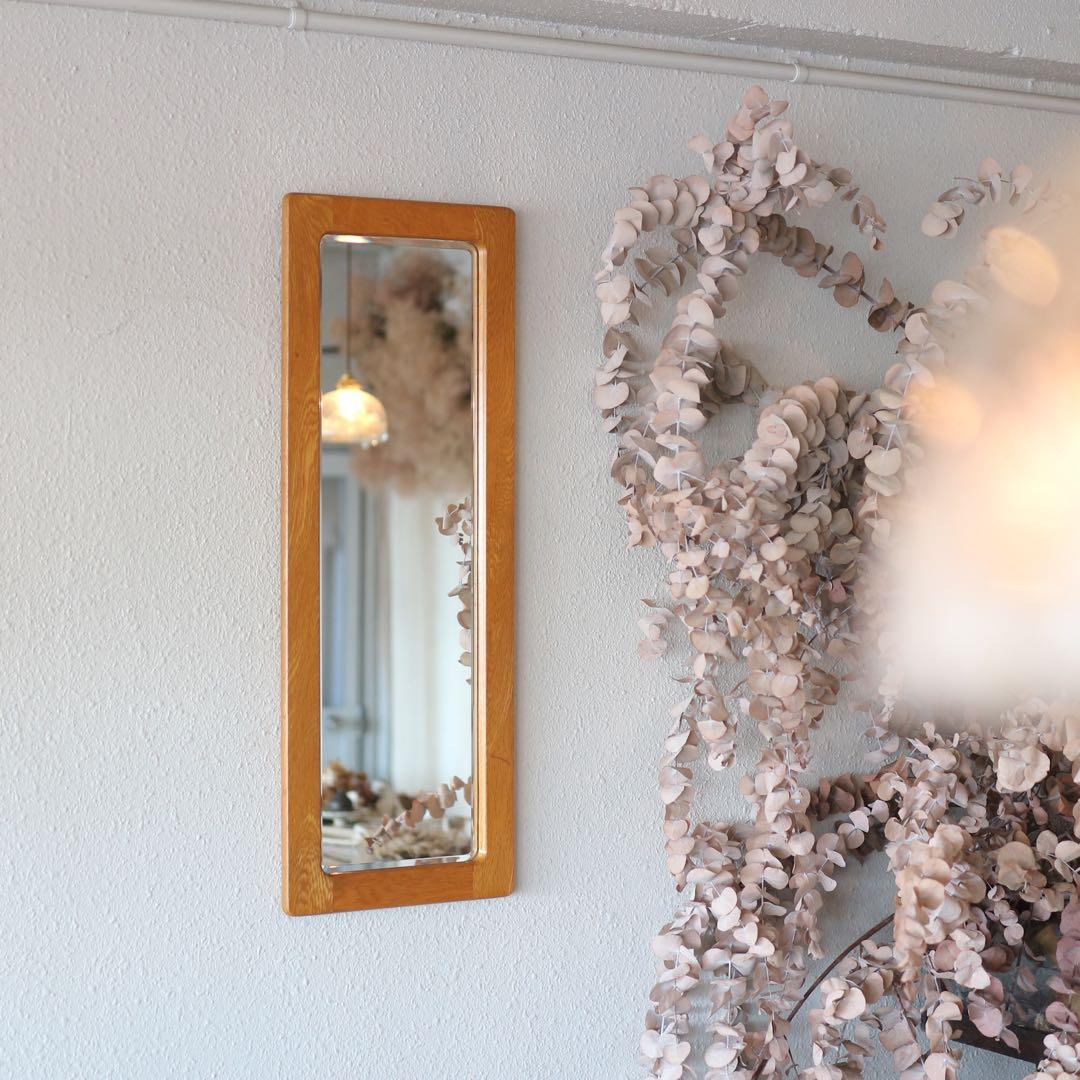 【ヴィンテージ】木製フレーム ウォールミラー（hikari製）面取り鏡面