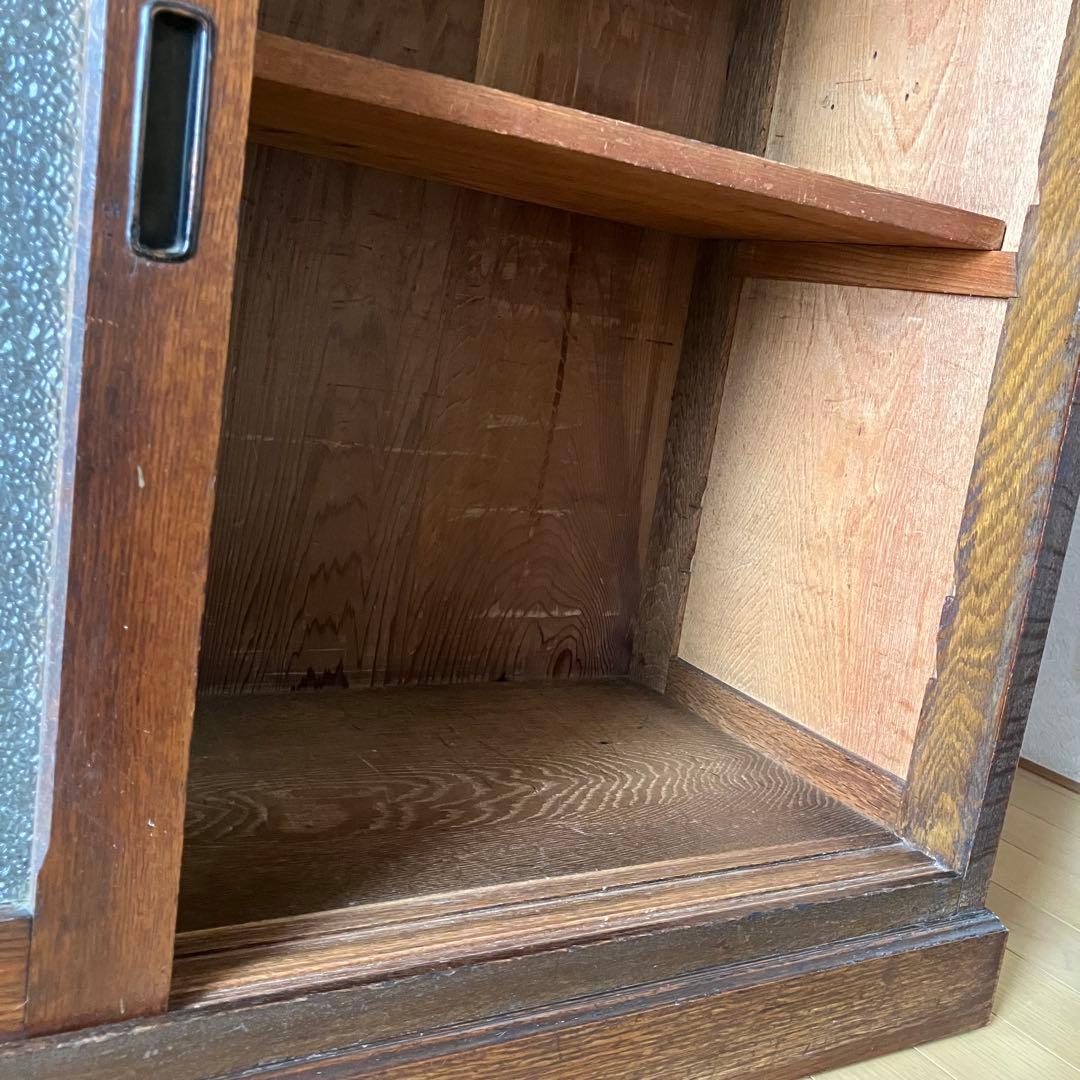 アンティーク　本箱　本棚　戸棚　食器棚　陳列棚　店舗　ニ重ね　無垢　引戸　レトロ