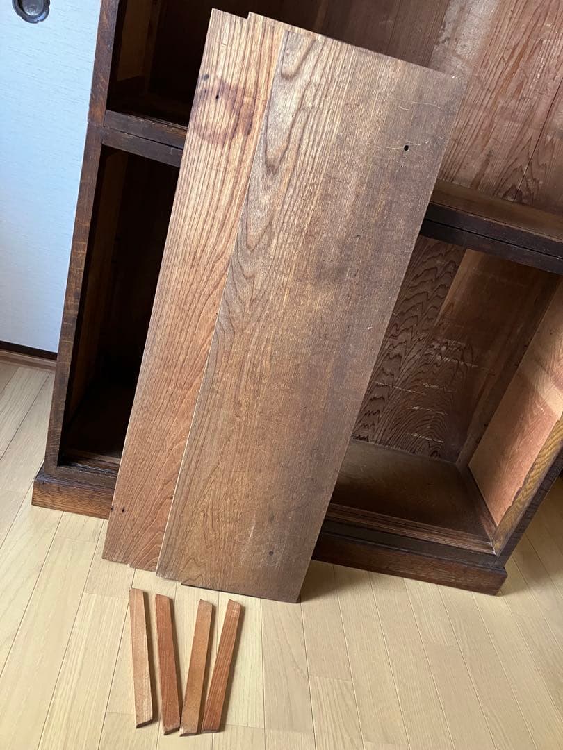 アンティーク　本箱　本棚　戸棚　食器棚　陳列棚　店舗　ニ重ね　無垢　引戸　レトロ