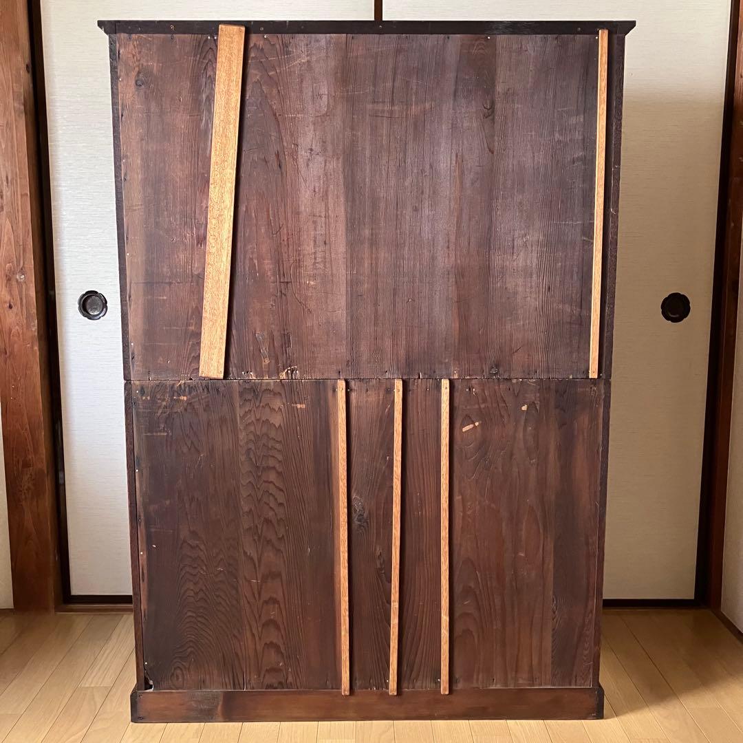 アンティーク　本箱　本棚　戸棚　食器棚　陳列棚　店舗　ニ重ね　無垢　引戸　レトロ