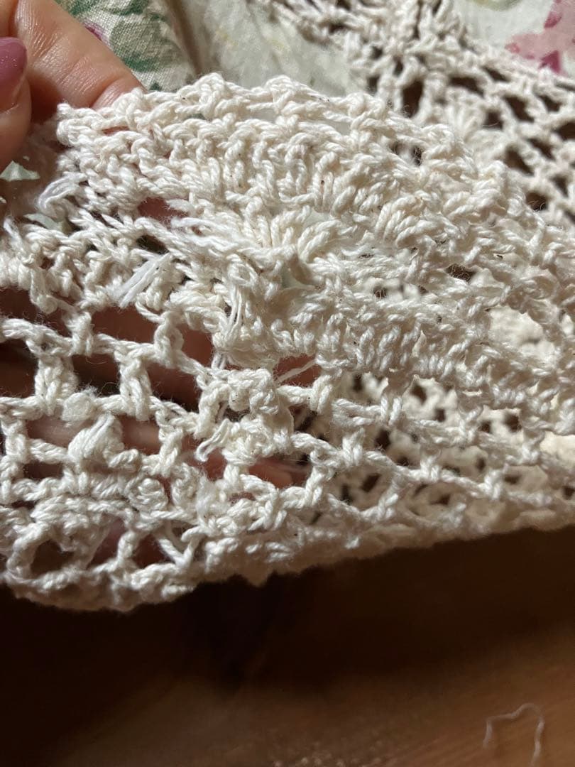 【再お値下げ‼️】総レース編みとコットンのパッチワークマルチカバー　年代物