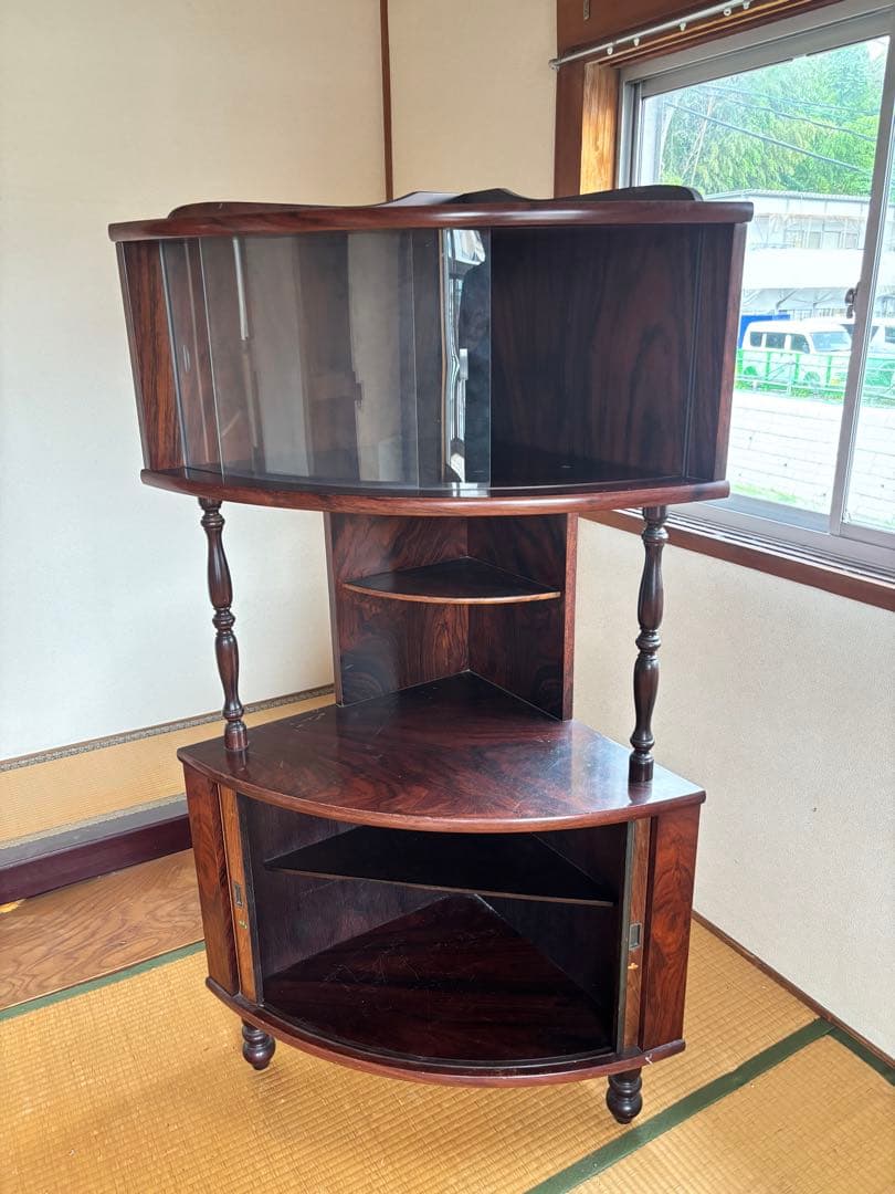 昭和レトロ ミッドセンチュリー 木製コーナーラック 飾り棚 半円型