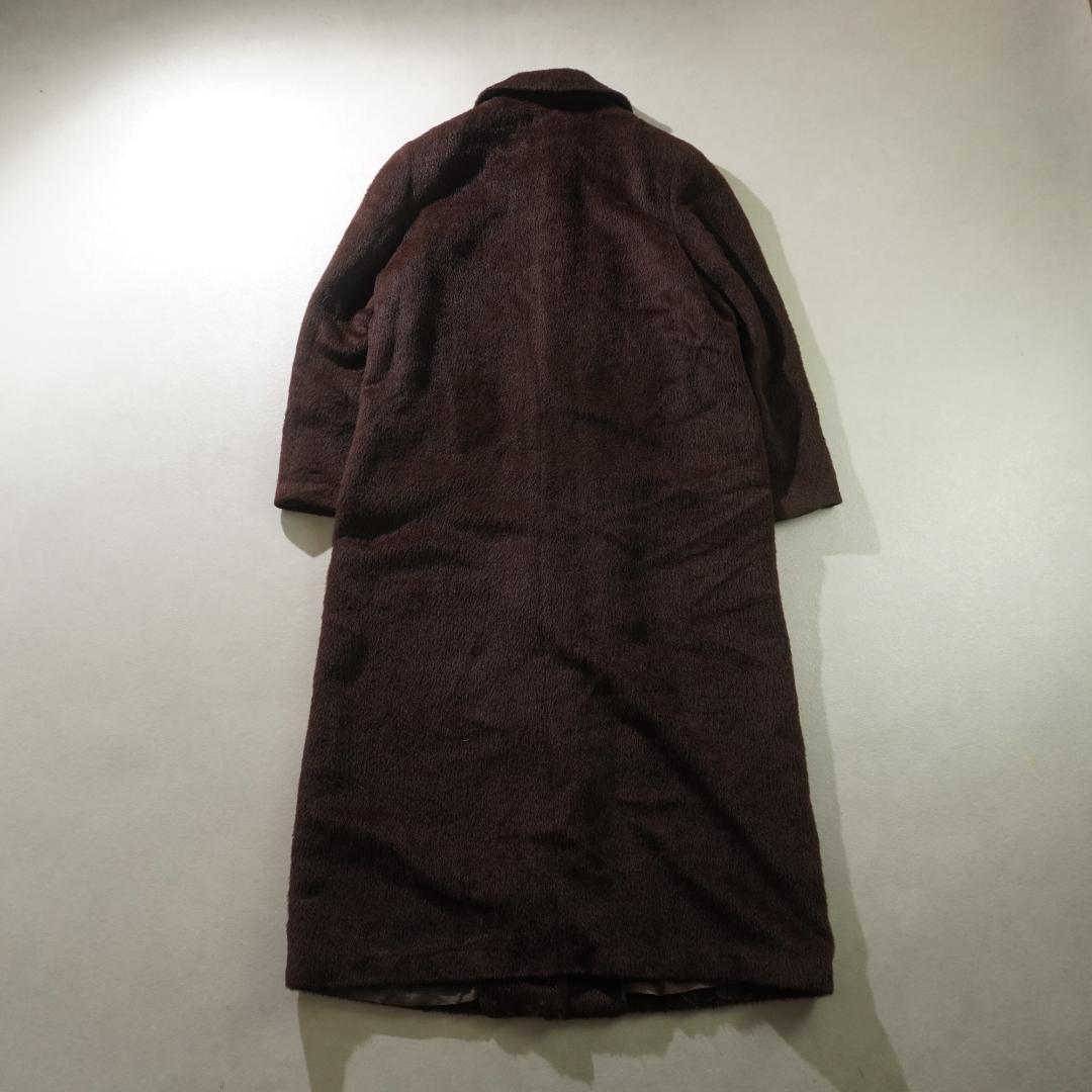 vintage ファーステンカラーロングコート ウール ブラウン/TW19