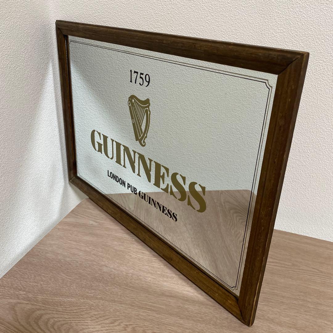 希少 ギネス ビール ビンテージ パブミラー 壁掛け 木製フレーム 鏡　一点物