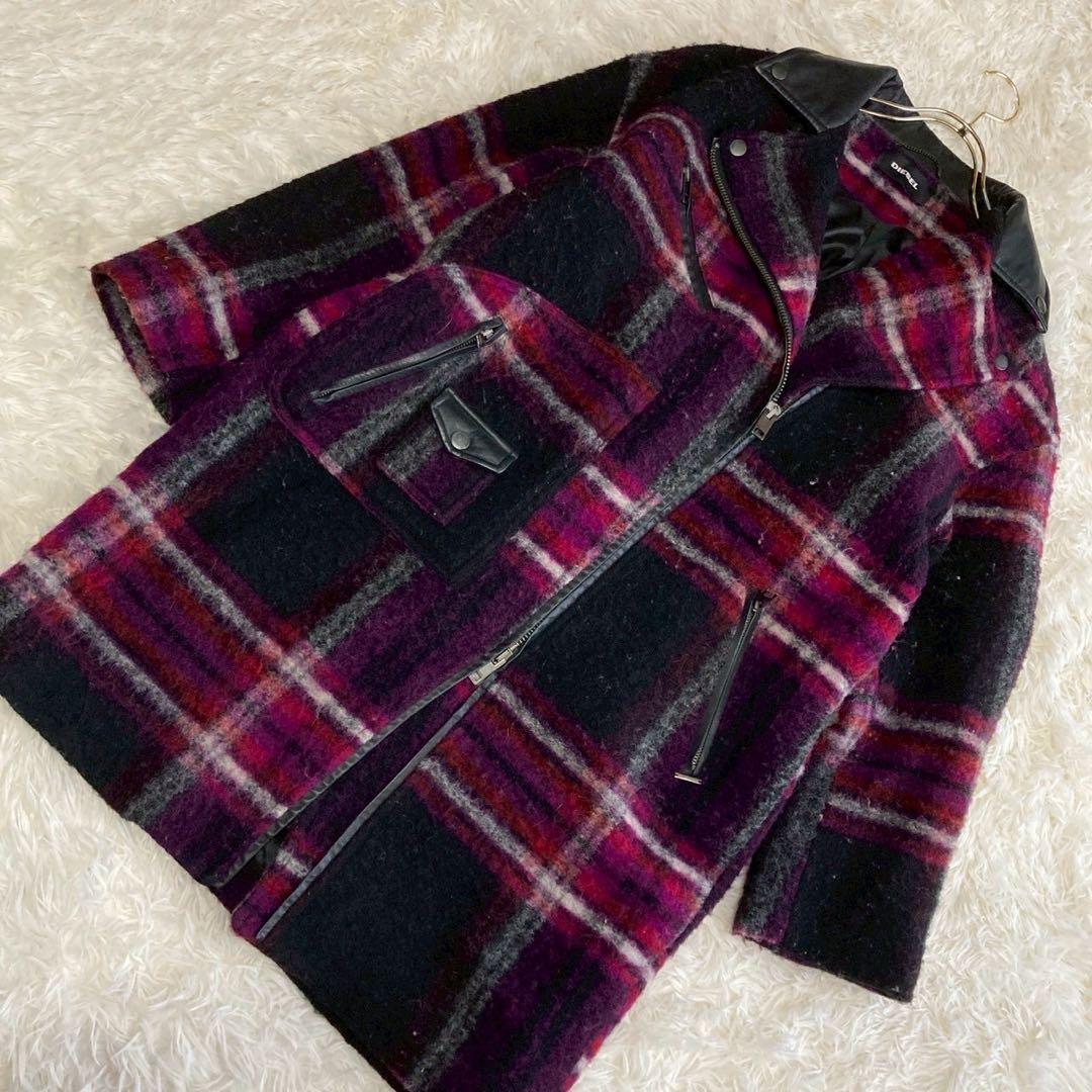 DIESEL チェック柄コート ピンク XS オシャレ カジュアル
