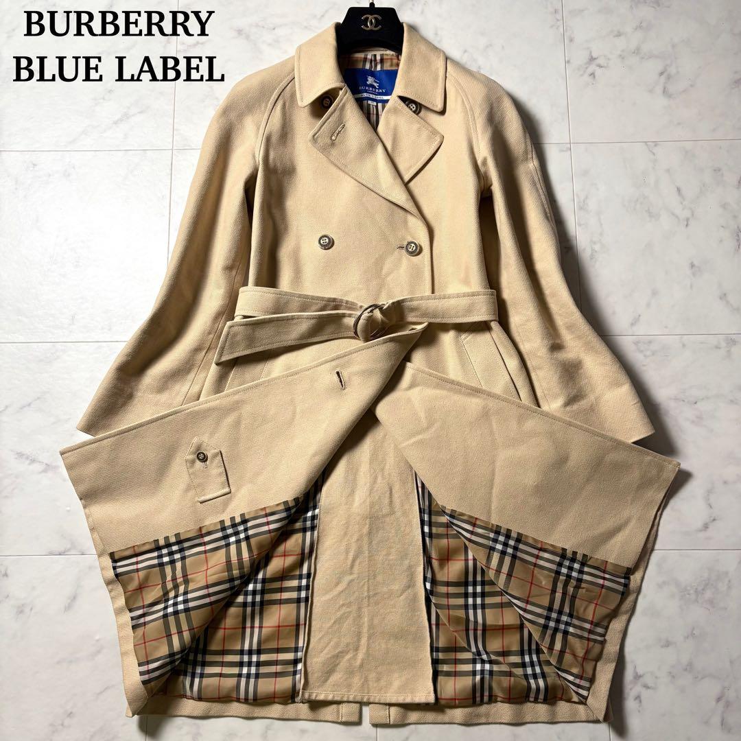 バーバリーブルーレーベル トレンチコート ロング丈 ノバチェック キャンバス地