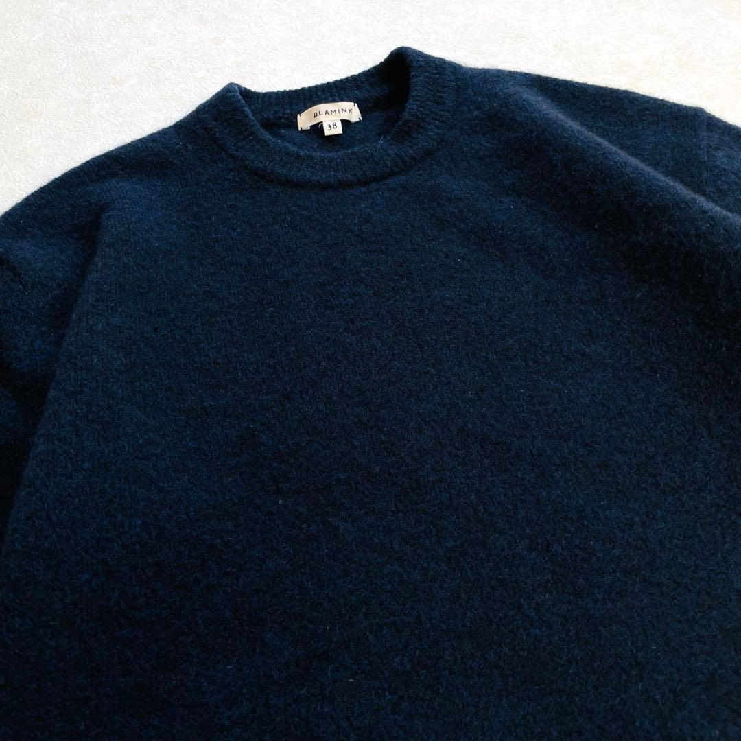 美品✴︎Blamink ヤク混 クルーネック ニット 38 ネイビー ブラミンク