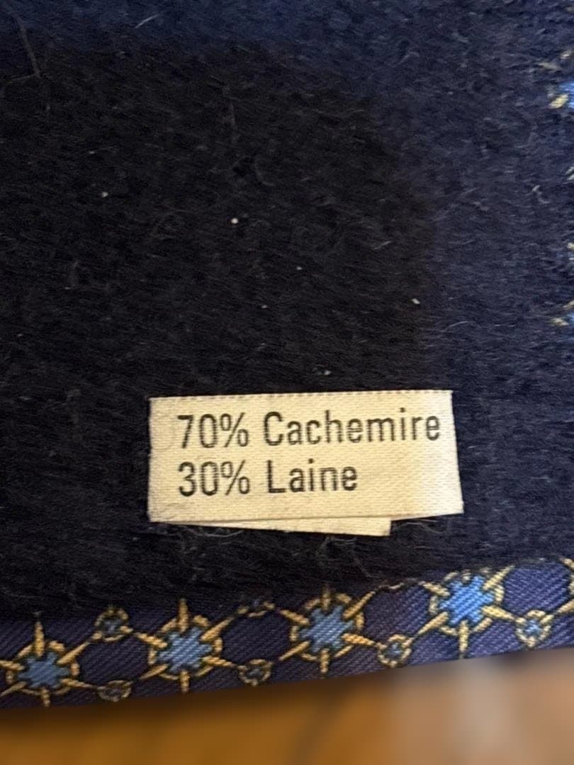 HERMES エルメス カシミヤ混×シルク リバーシブル マフラー ネイビー