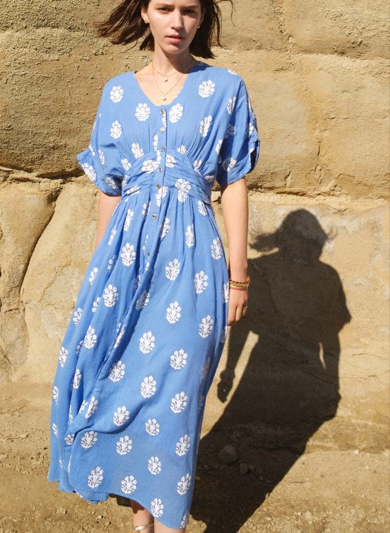 【1回のみ着用美品】ヌキテパ　コットンボイルウエストギャザーワンピース　Mサイズ