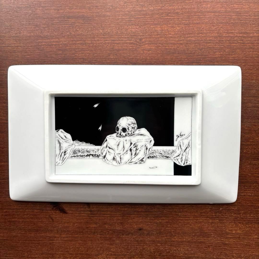 横尾忠則　黒髑髏長角皿　4枚セット