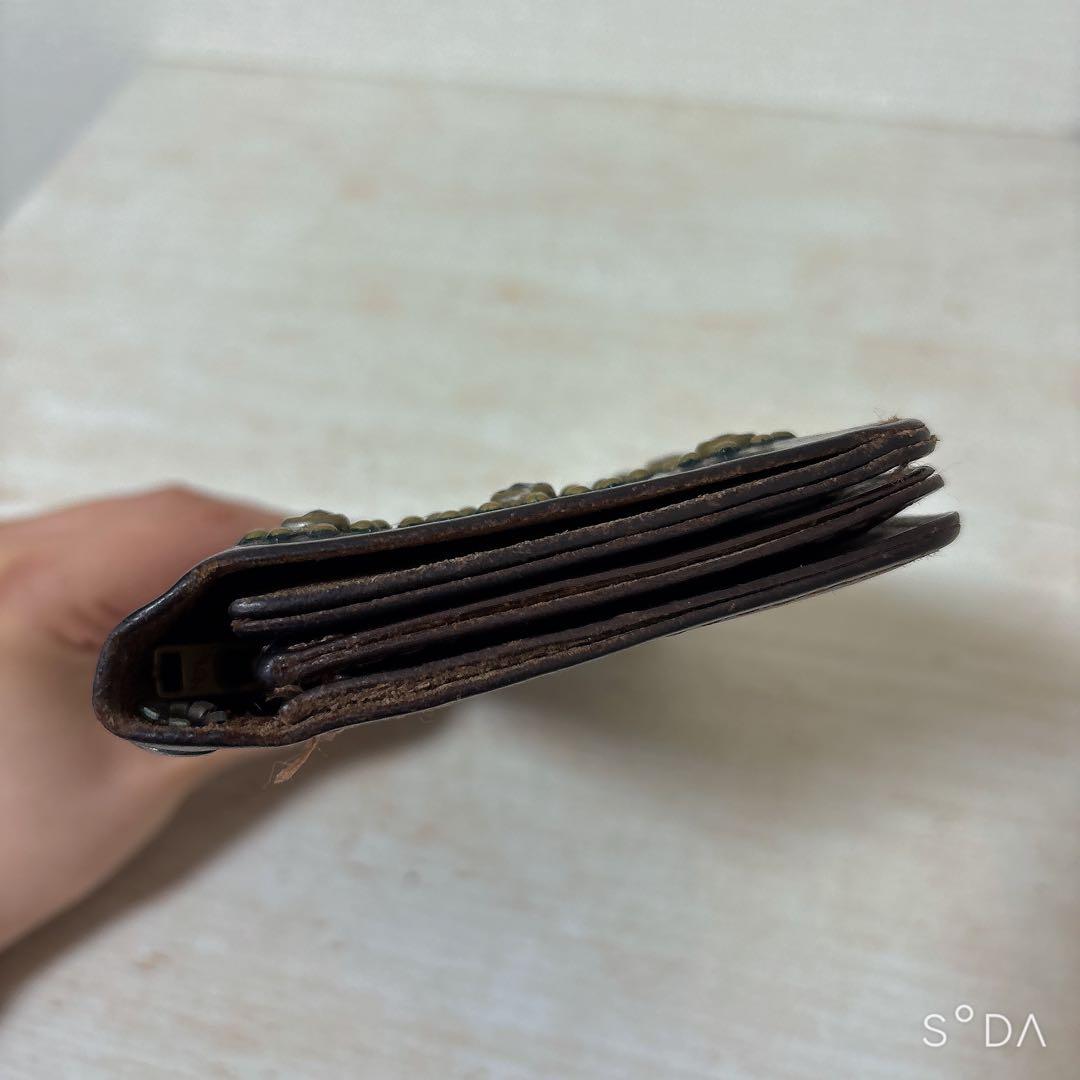 HTC 長財布 財布 スタッズ ダークブラウン