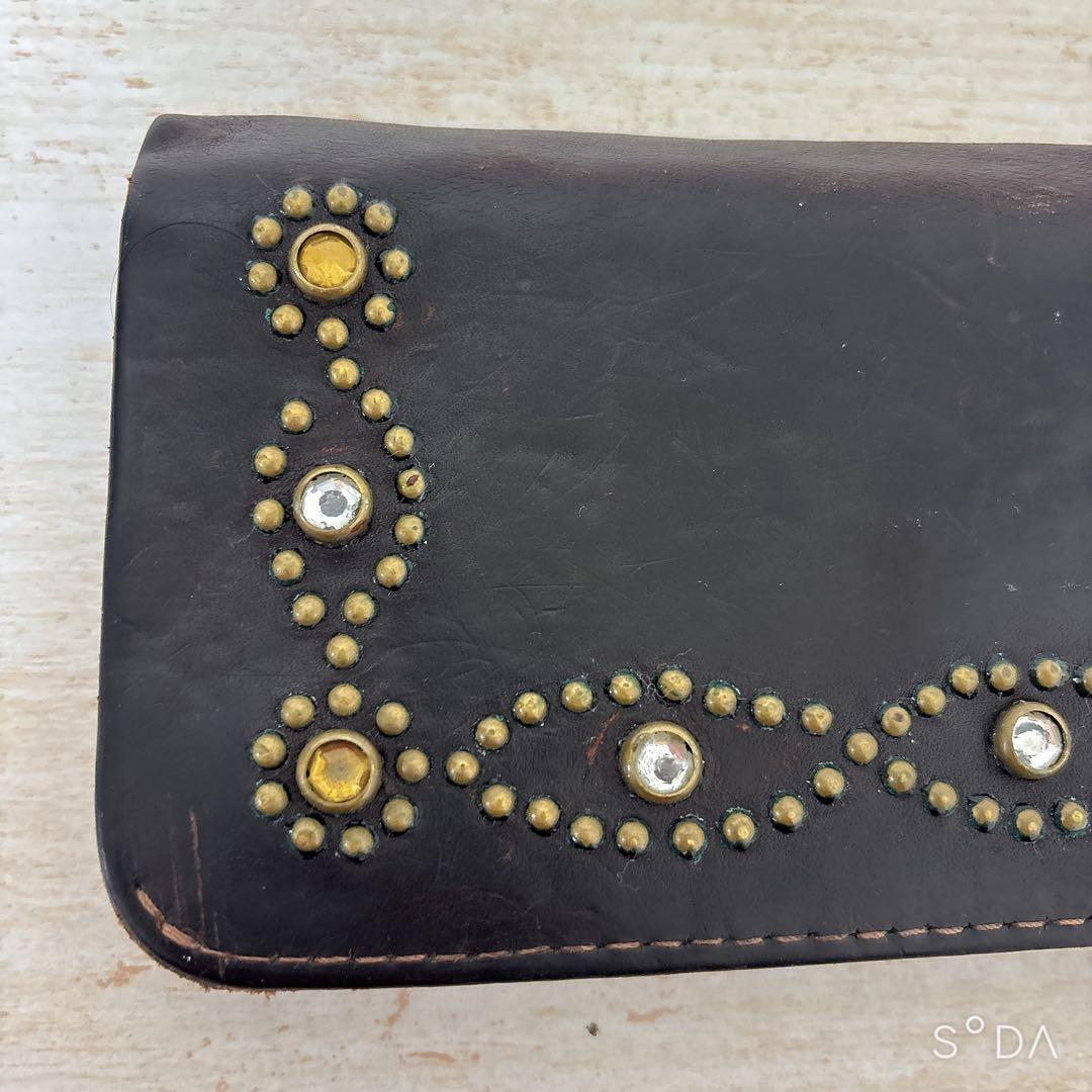HTC 長財布 財布 スタッズ ダークブラウン