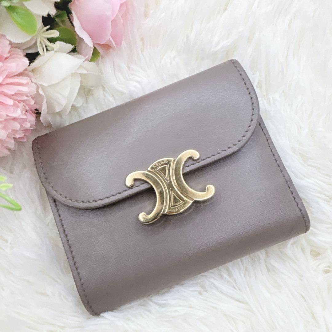 CELINE トリオンフ スモールフラップウォレット 三つ折り グレージュ