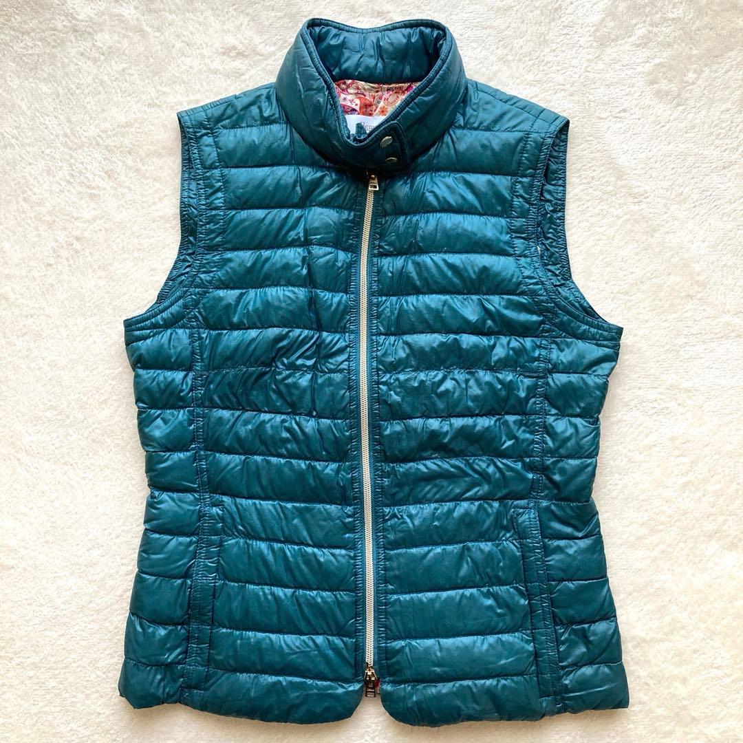 美品　ヘルノ　フェザーダウンベストジャケット　裏地総柄　ペイズリー柄　グリーン