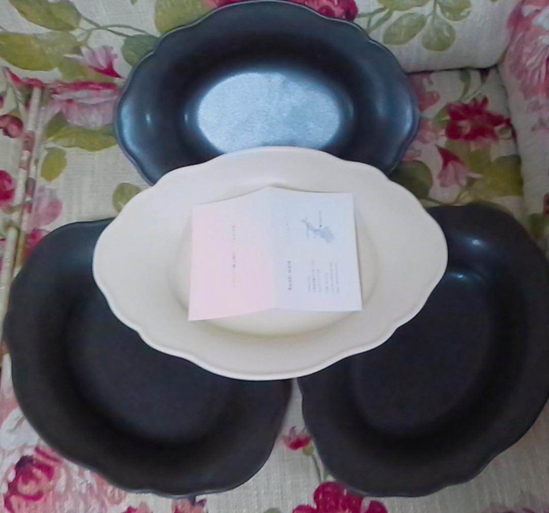 awabi ware 4点（黒3白1）カレー皿 あわびウェア 雲形