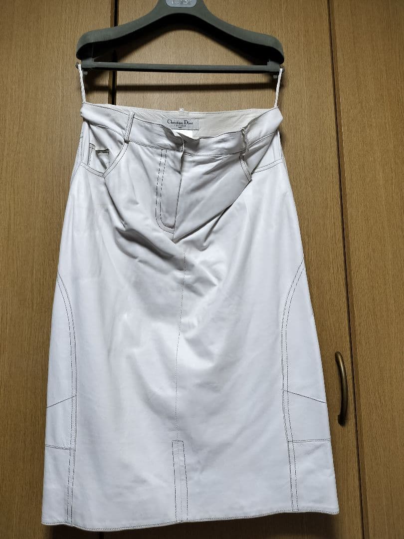 ヴィンテージChristian Dior レザーホワイト スカート 36