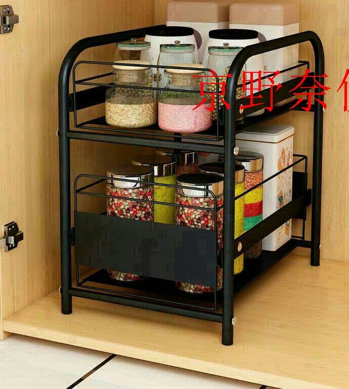 キッチン下水槽置物棚メサ調味料用品キャビネットプッシュ引き出し伸縮収納棚京野E
