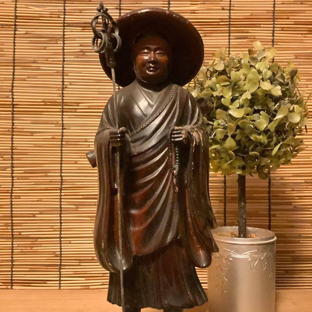 明治期「遍照金剛・弘法大師空海像」高野山金剛峯寺・高野山奥之院・アンチモニー金属