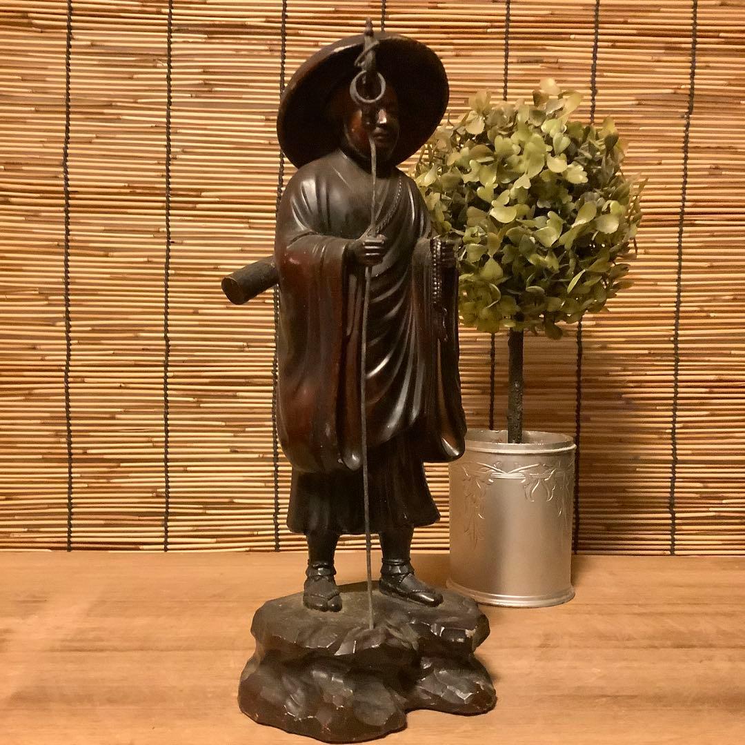 明治期「遍照金剛・弘法大師空海像」高野山金剛峯寺・高野山奥之院・アンチモニー金属