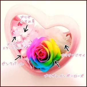 【高級プリザーブドフラワー】　レインボーローズ　ハートピンク