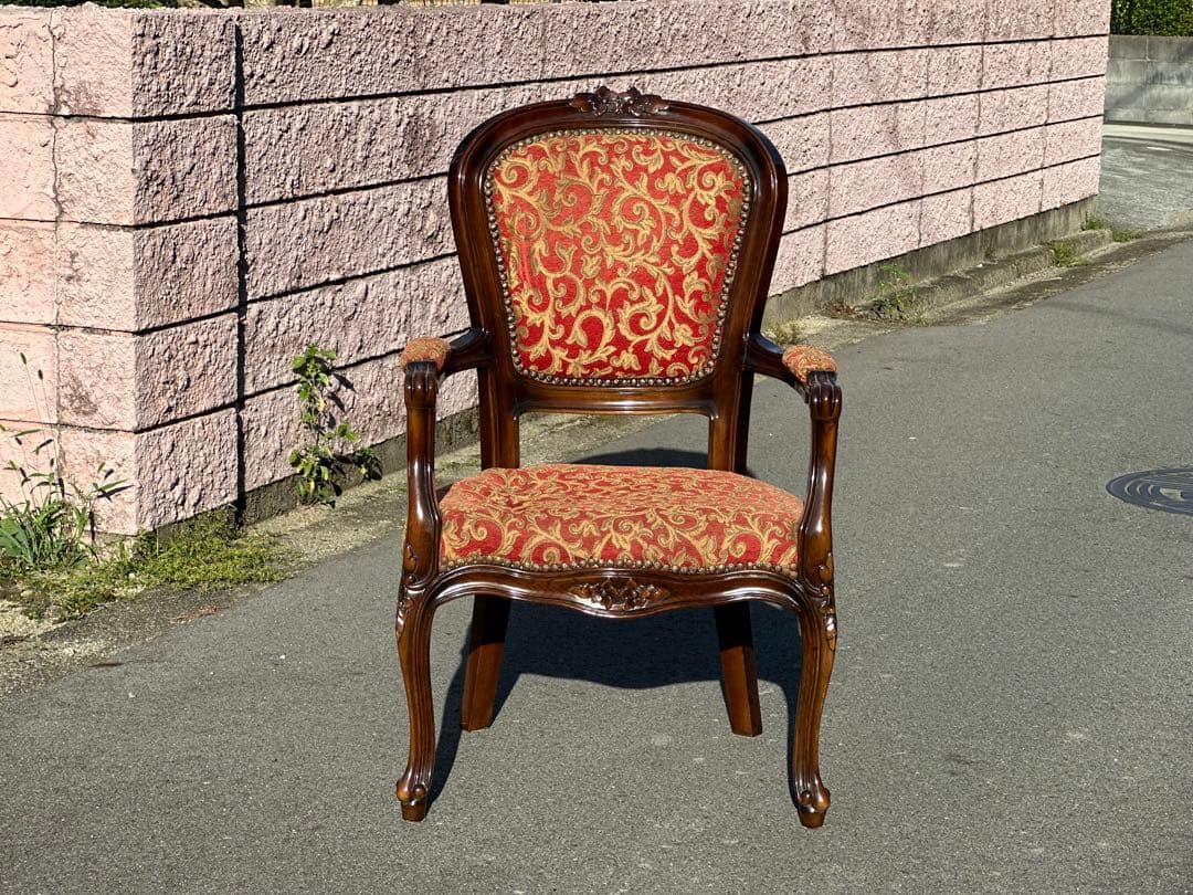 アンティーク チェア クラシック アームチェア 赤 金 ゴールド 椅子