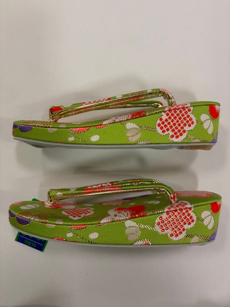 七五三　新品　結び帯セット　黄緑　梅　鹿子柄　カラフル装飾　日本製