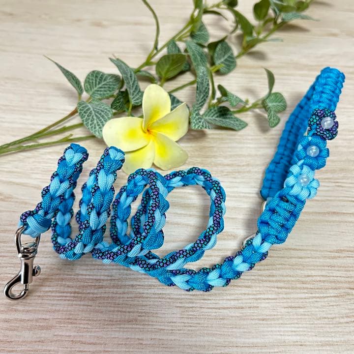 パラコードリード　カフェリード　ラブラブ編み　ターコイズブルー　No.108