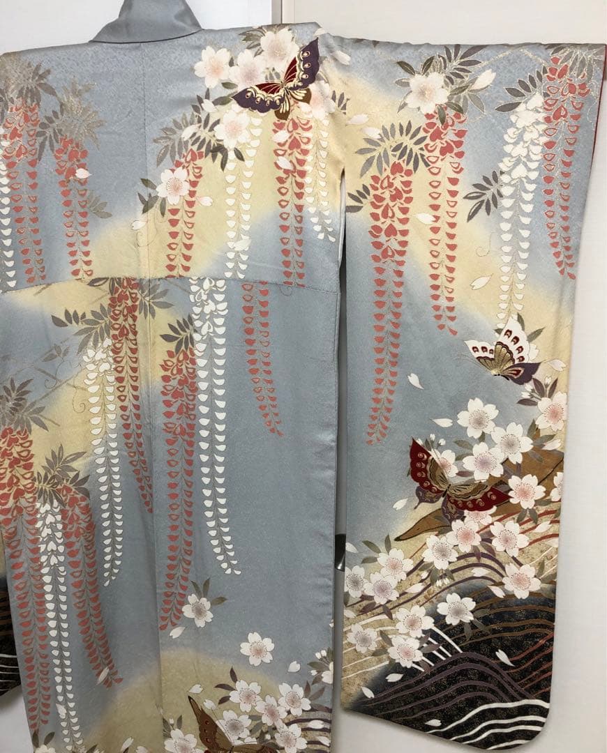 振袖　着物　帯　セット　成人式　水色　蝶　桜　ブルー系　前撮り