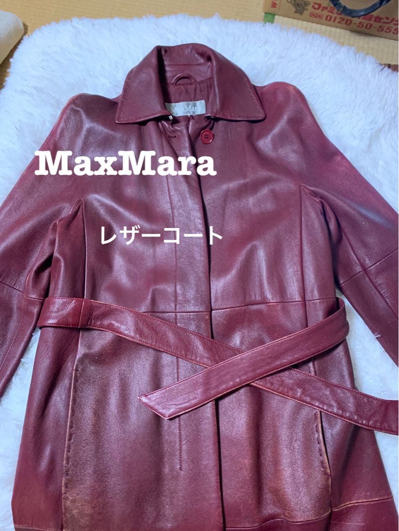 値下げ中　#スレ感がよい　Max Mara レッド　レザー ジャケット