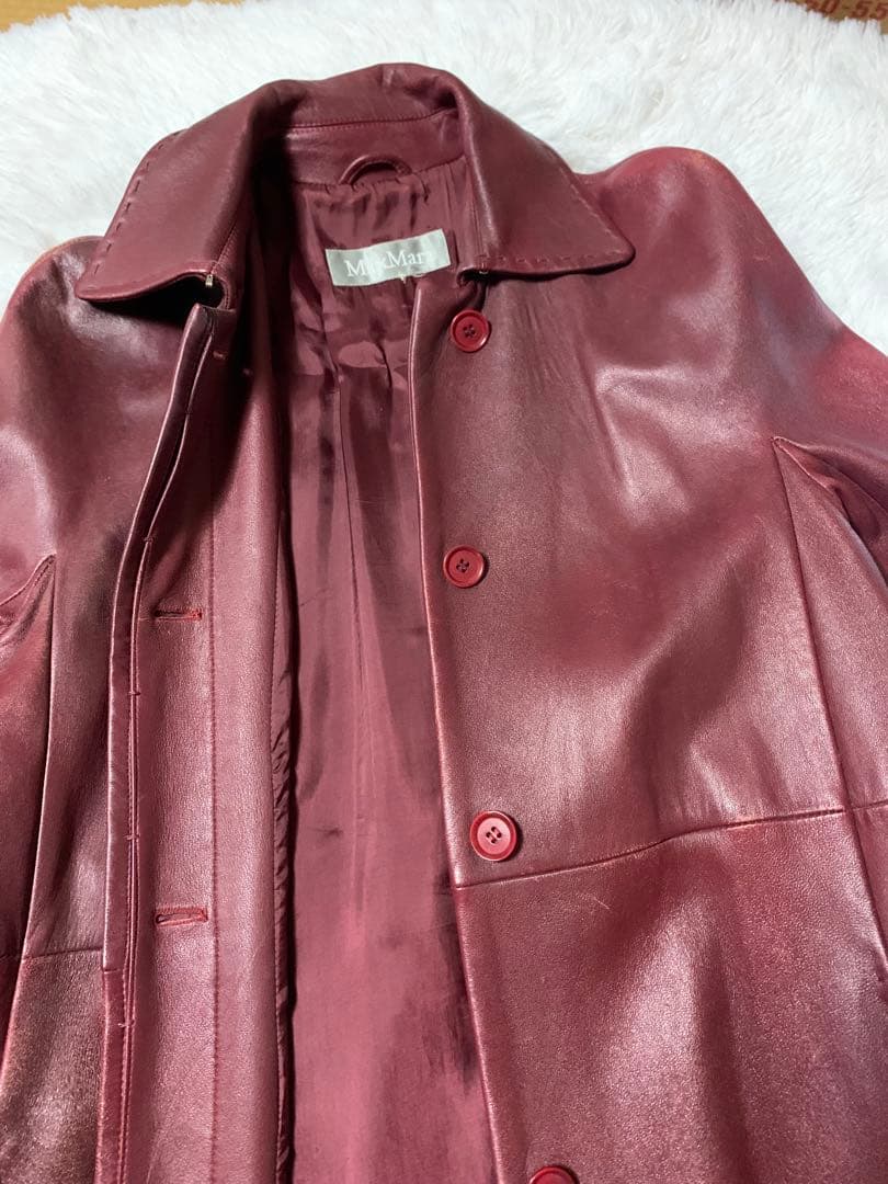 値下げ中　#スレ感がよい　Max Mara レッド　レザー ジャケット