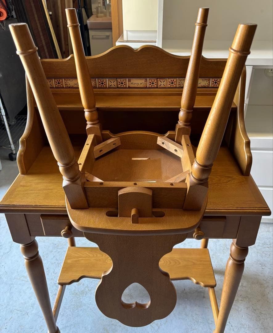 むぅKARIMOKU レトロ アンティク デスク＆椅子、木製、2点セット