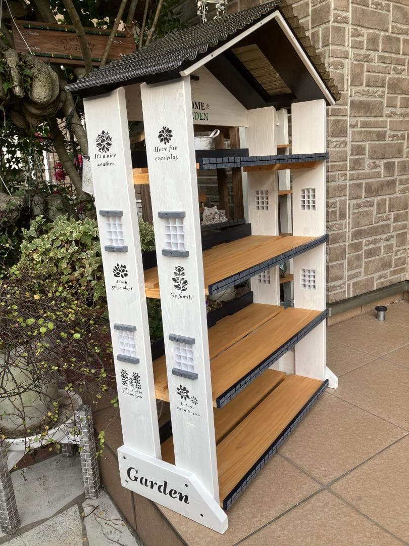 No23 三角屋根の簡単移動 WELCOMEmyGARDEN　white 棚4段