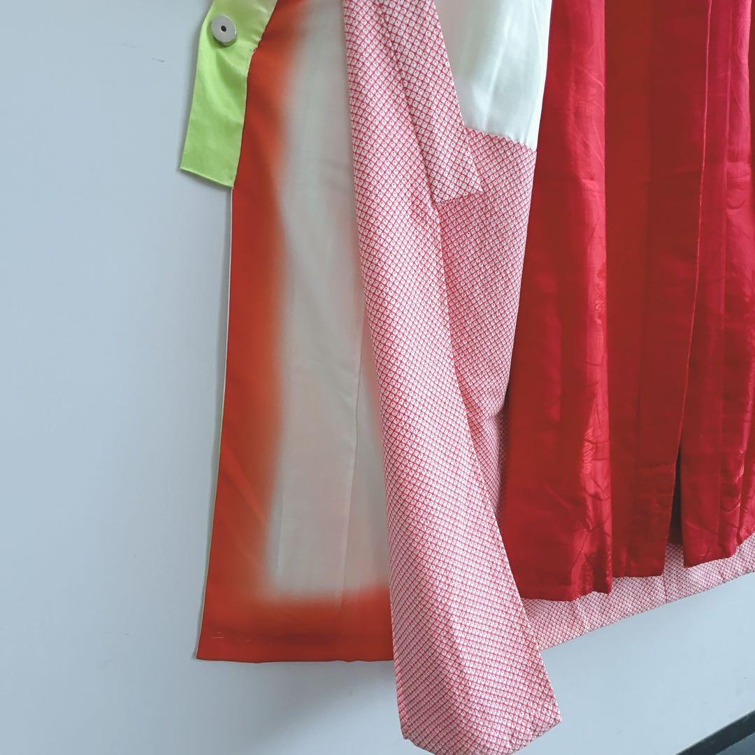 セット　七五三　7歳女の子　長着＆袋帯＆長襦袢＆小物　黄緑×白　比翼仕立　刺繍蝶