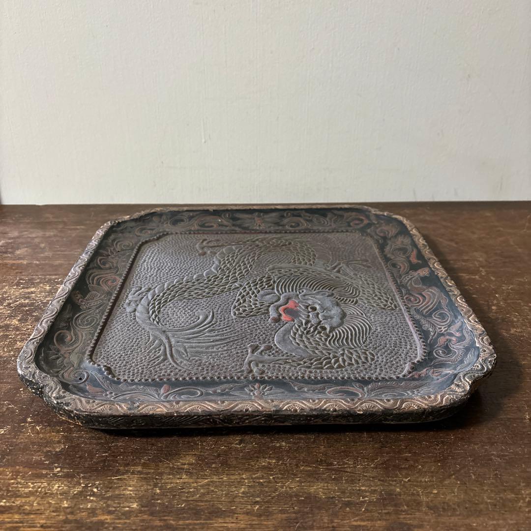 古琉球龍漆器　方盆　江戸時代頃　古美術　古民芸　骨董　アンティーク　古道具　李朝