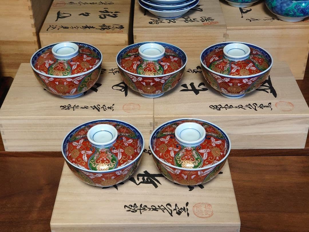 源右衛門 窯　豪華な蓋碗5客　訳あり　正月準備