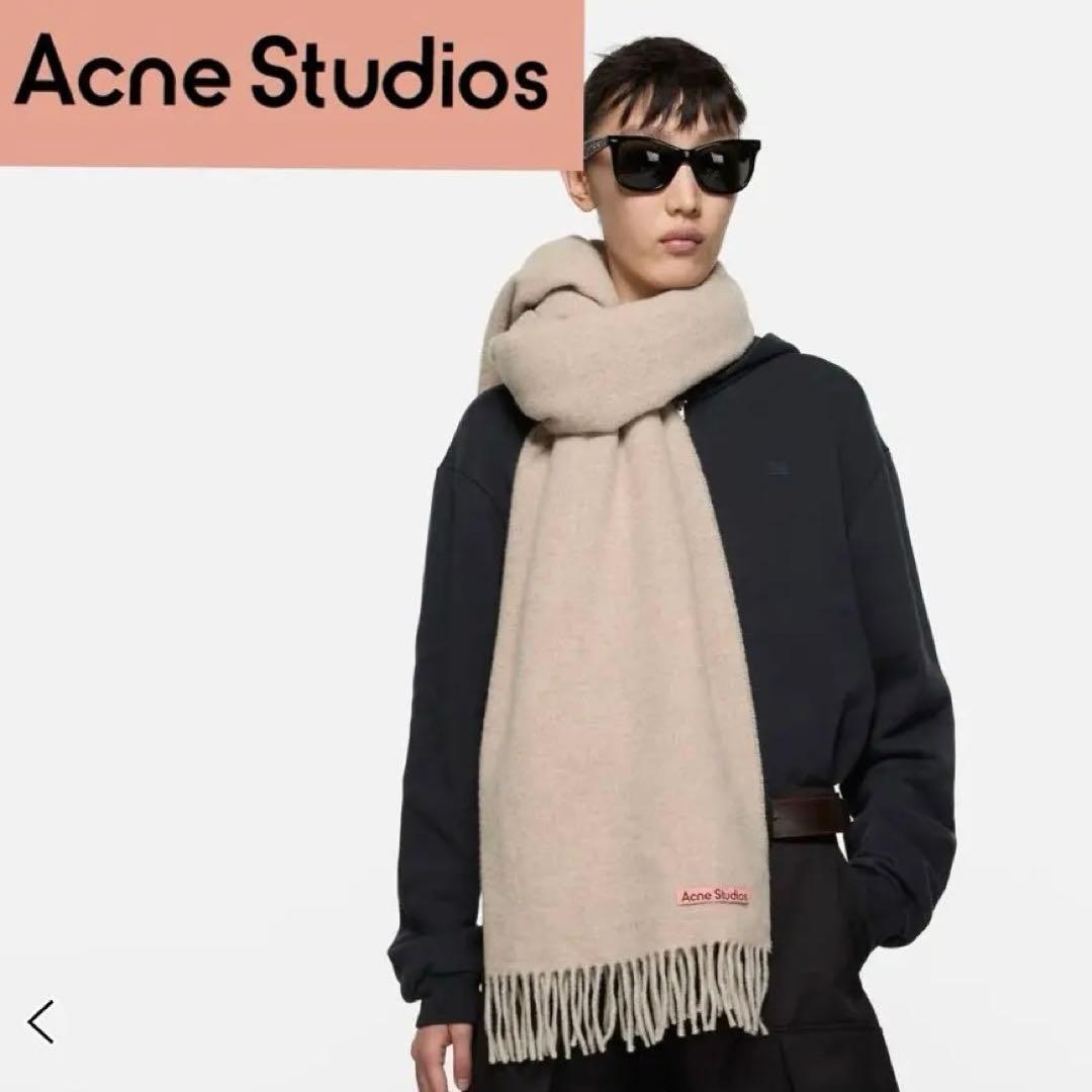 【Acne Studios】 フリンジウールスカーフ／オートミールメランジ