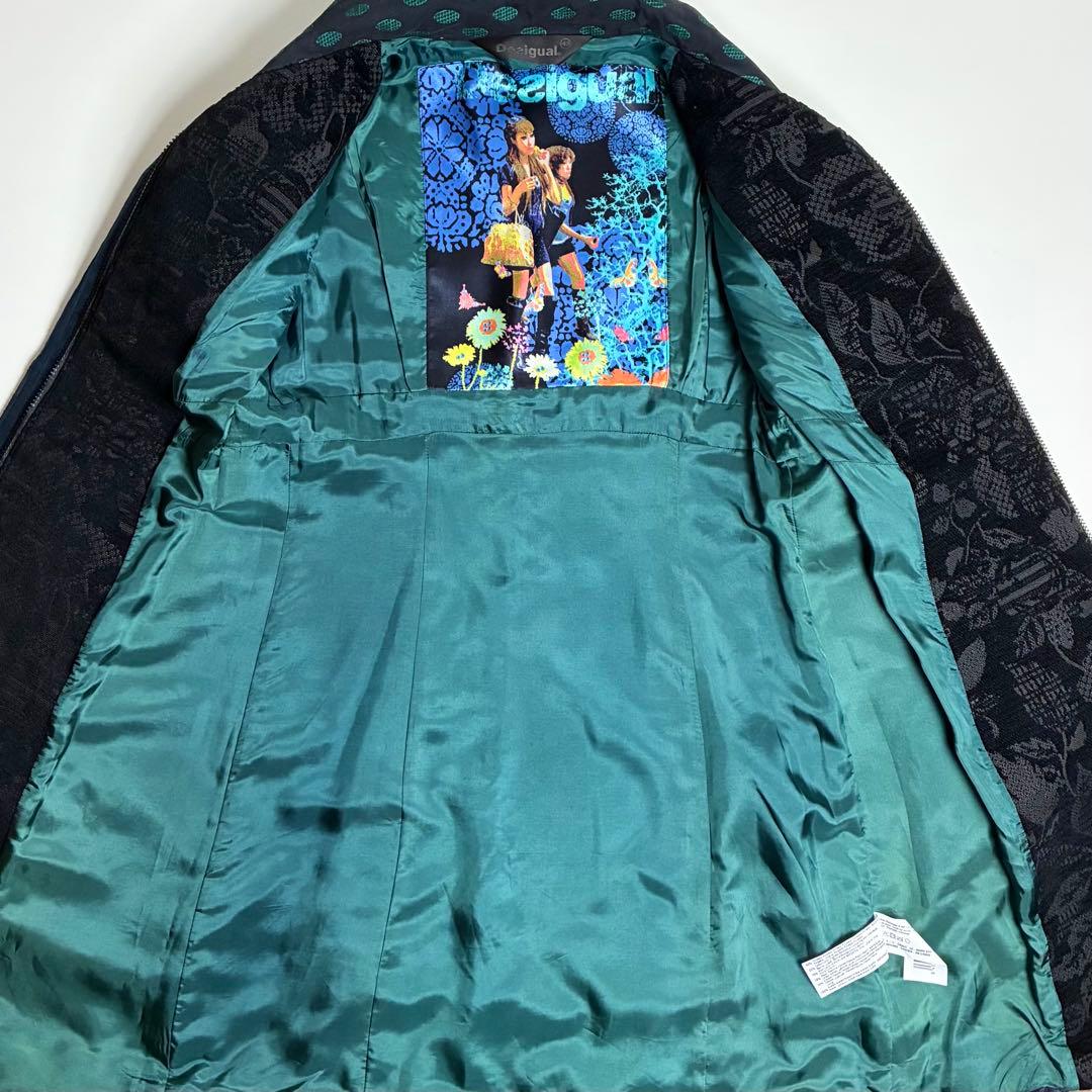 【美品】デシグアル/総柄ロングコート/刺繍/ジャガード/異素材切替/パッチワーク