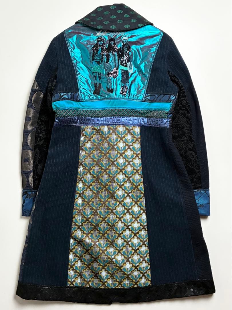 【美品】デシグアル/総柄ロングコート/刺繍/ジャガード/異素材切替/パッチワーク