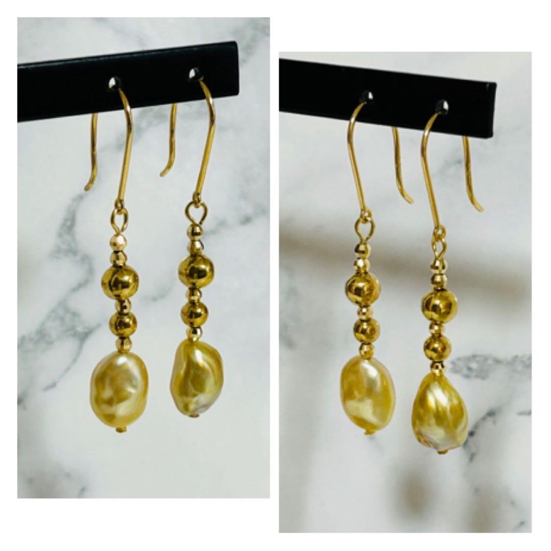 (M0207-4)K18YG南洋ゴールデンケシパールアメリカンピアス