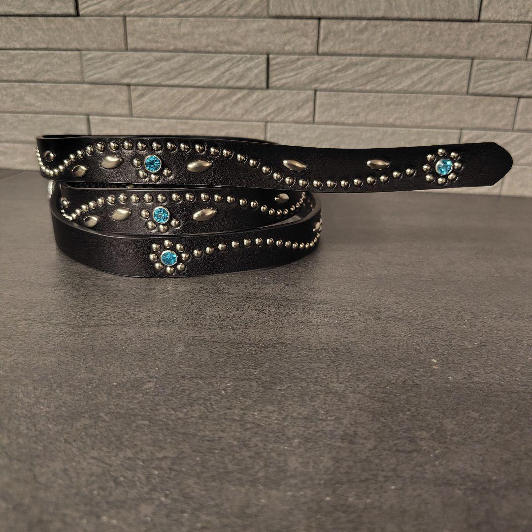 フルスタッズレザー本革ナローベルト！青水色アクアマリン