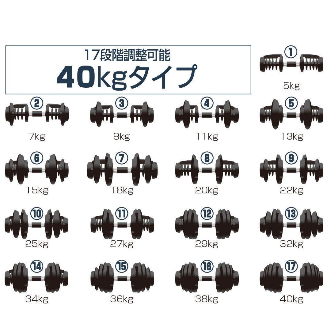 ダンベル 可変式 40kg 2個セット 多機能 ブラック 2595