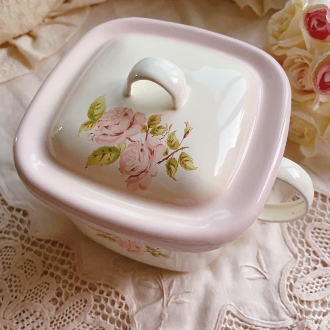 お値下げ♡イマン♡ダイアナローズホーロー味噌ポットマニーニトリ薔薇ニトリイケア