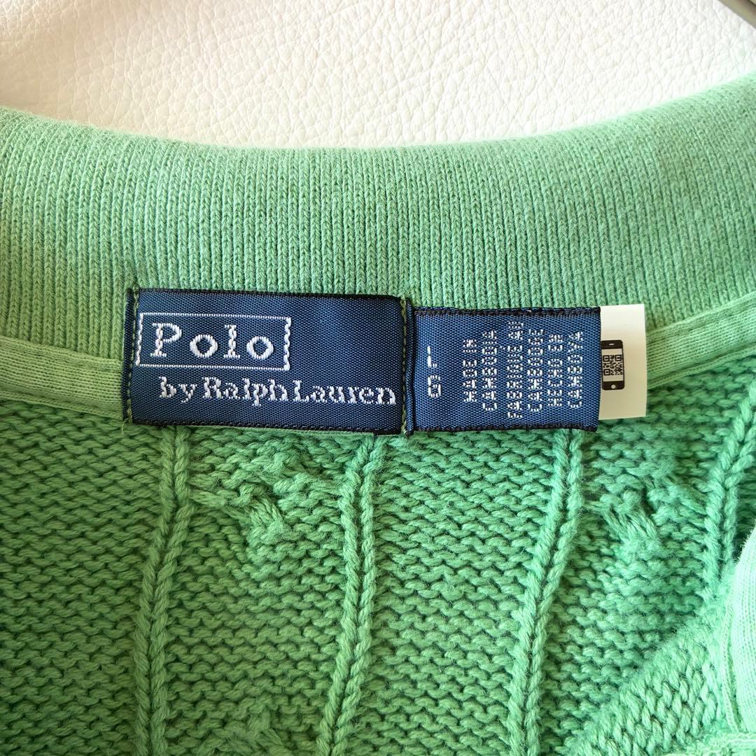 ポロラルフローレン　2025 現行　ケーブルニットポロシャツ　グリーン　L相当