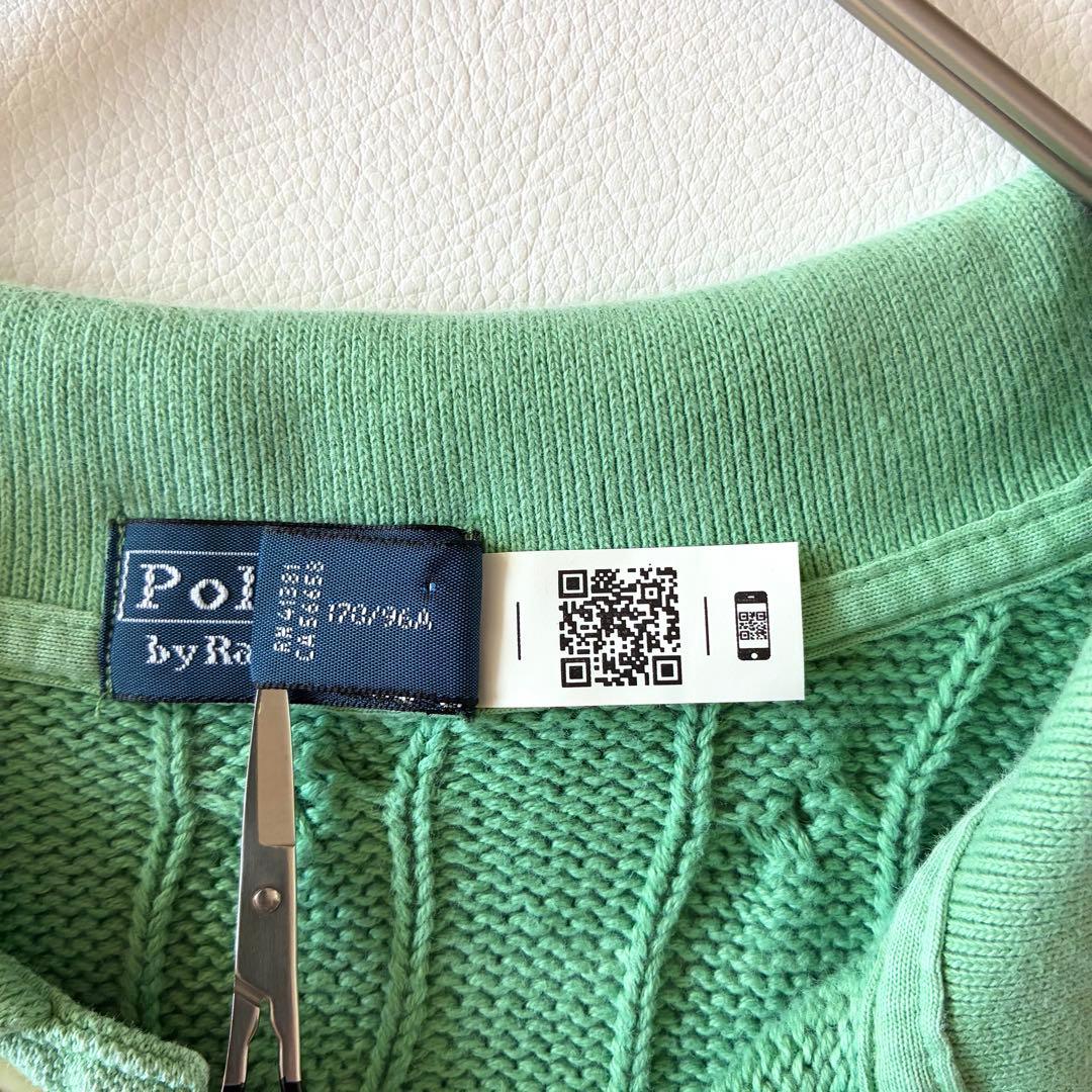 ポロラルフローレン　2025 現行　ケーブルニットポロシャツ　グリーン　L相当