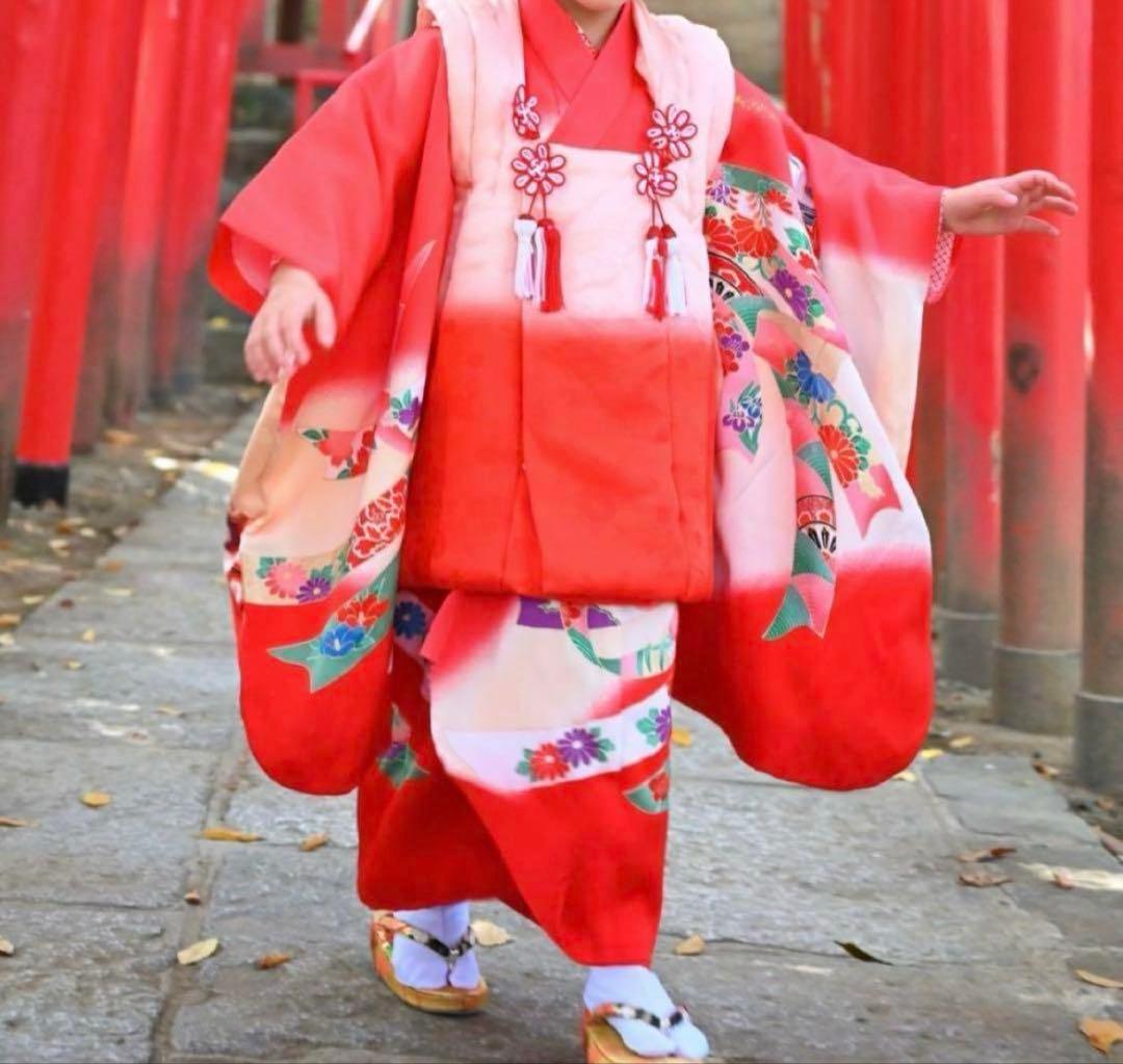 七五三 3歳 着物 フルセット 被布 赤 ピンク 花柄 女の子 前撮り