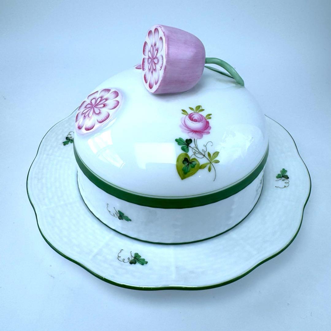 ヘレンド　バターディッシュ　蓋付きバター入れ　バター皿　ウィーンの薔薇