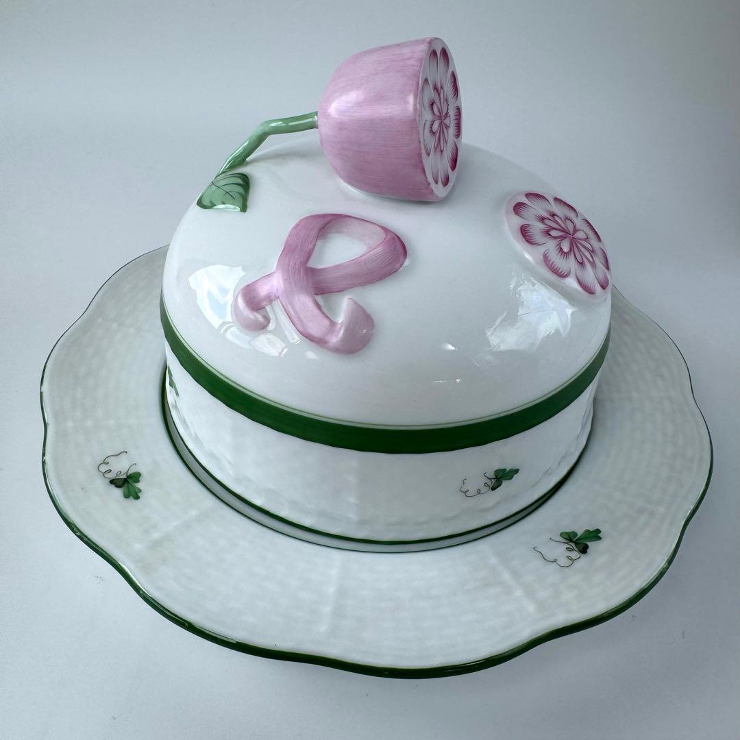 ヘレンド　バターディッシュ　蓋付きバター入れ　バター皿　ウィーンの薔薇